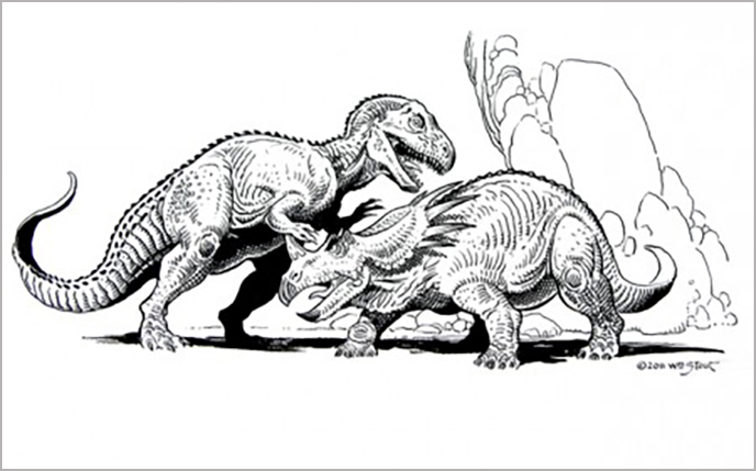 William Stout's rendition of the Gwangi vs Styracosaurus battle