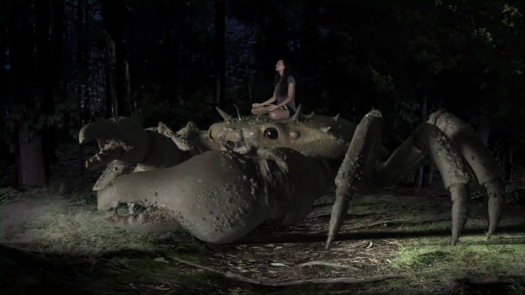 Nothing to see here, just a girl riding around on the back of her giant pet crab...