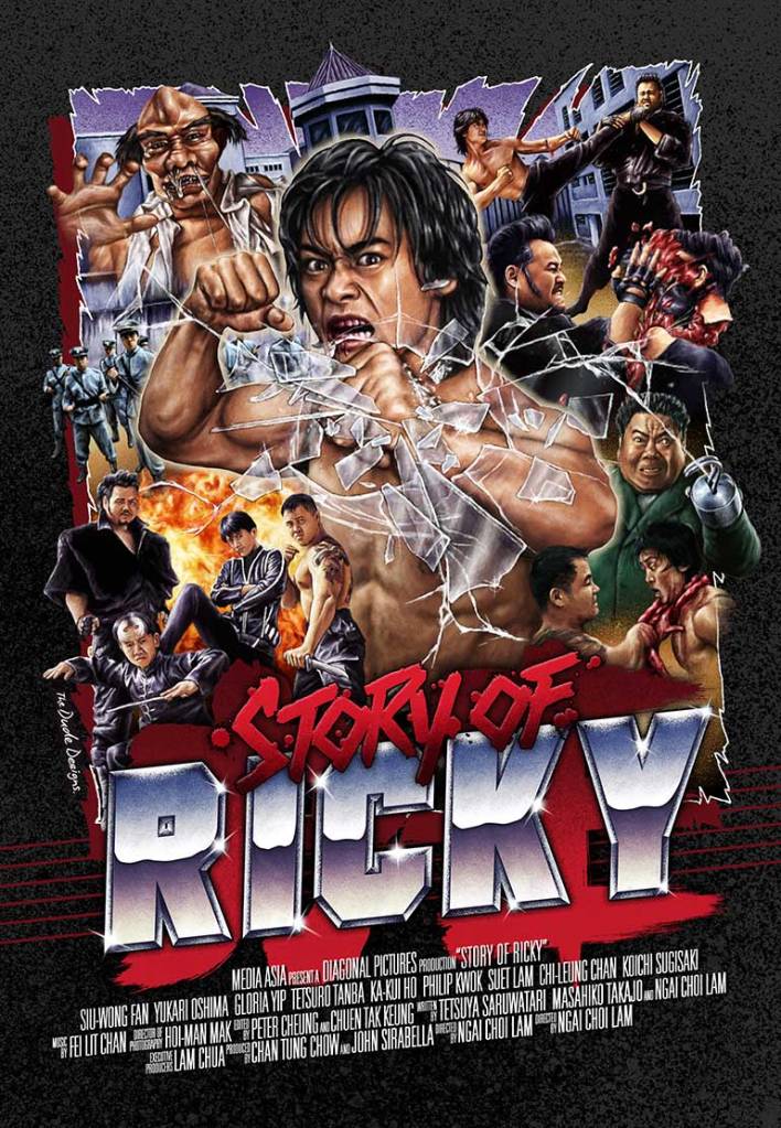 Artwork for the German Blu-ray release of this hyper-violent 1991 Hong Kong movie that's loosely based on the Japanese manga 'Riki-Oh'