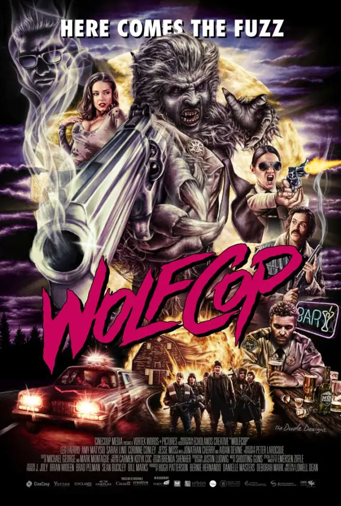 Thomas gave Wolfcop a Dirty Harry pose with the biggest possible magnum thrusting out of the picture (because the original tagline was “Dity Harry… But hairier”.)
