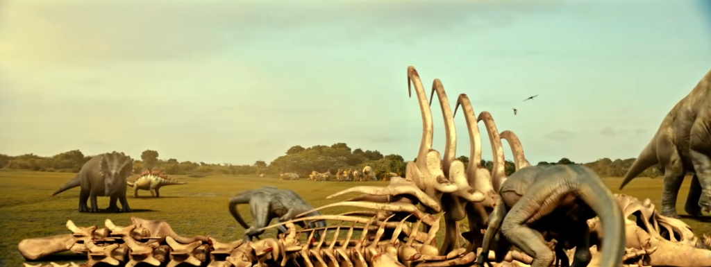 
All dinosaur movies should include shots of a big skeleton at some point. This movie does just that, so I am pleased!